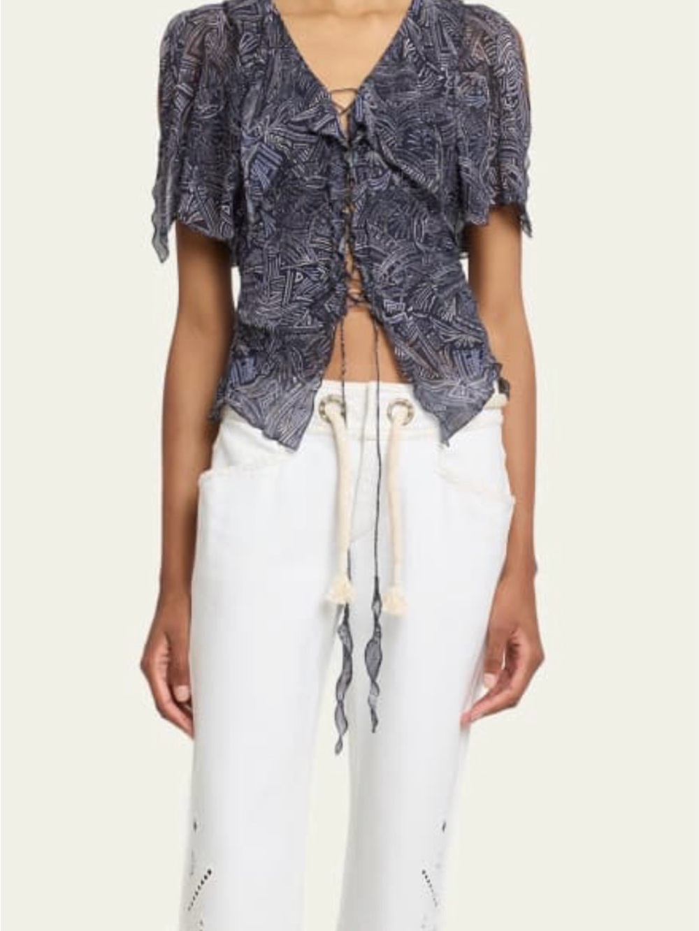 Isabel Marant White Flared Eyelet Jeans with Frayed Hem